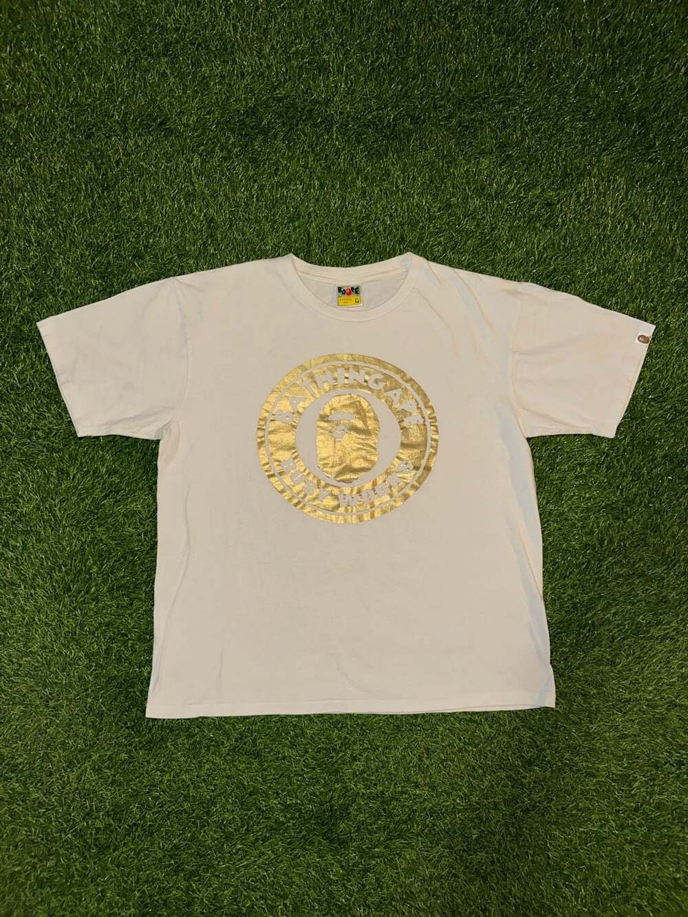 A Bathing Ape Busy Works Gold Foil Logo T-Shirt Size XL
